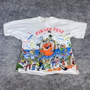 Vtg 92 Graphic Single Stitch T-Shirt Size M Pirate‎ Fest Cayman Islands Cut-Off